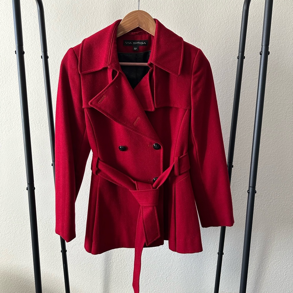 VIA SPIGA Wool Blend Red Short Peacoat
